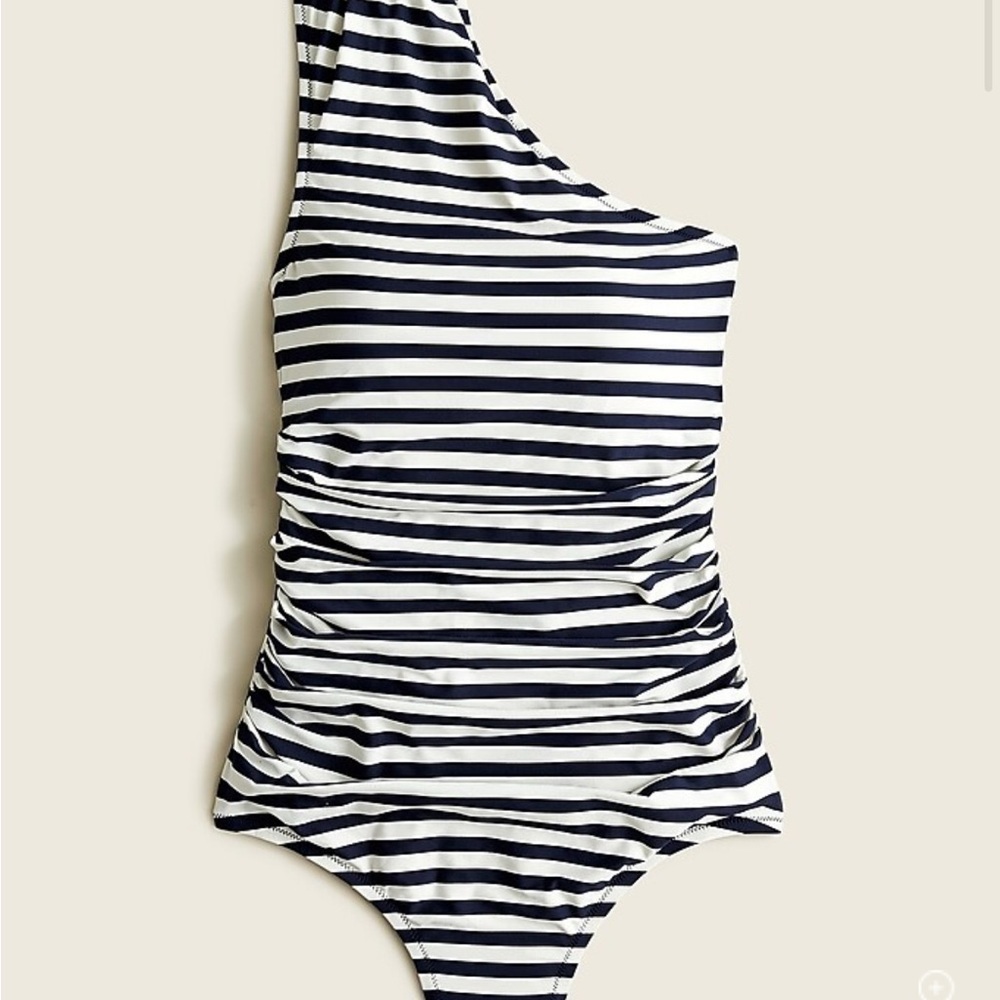J. Crew Striped, Ruched One-Shoulder Swimsuit